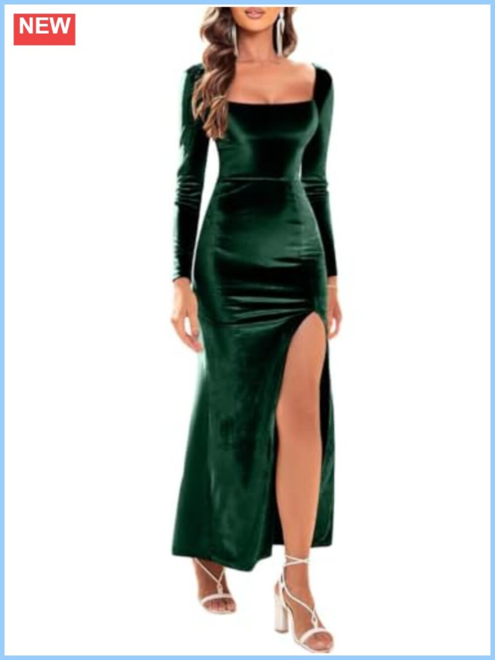 Velvet Long Sleeve Square Neck High Slit Maxi Dress